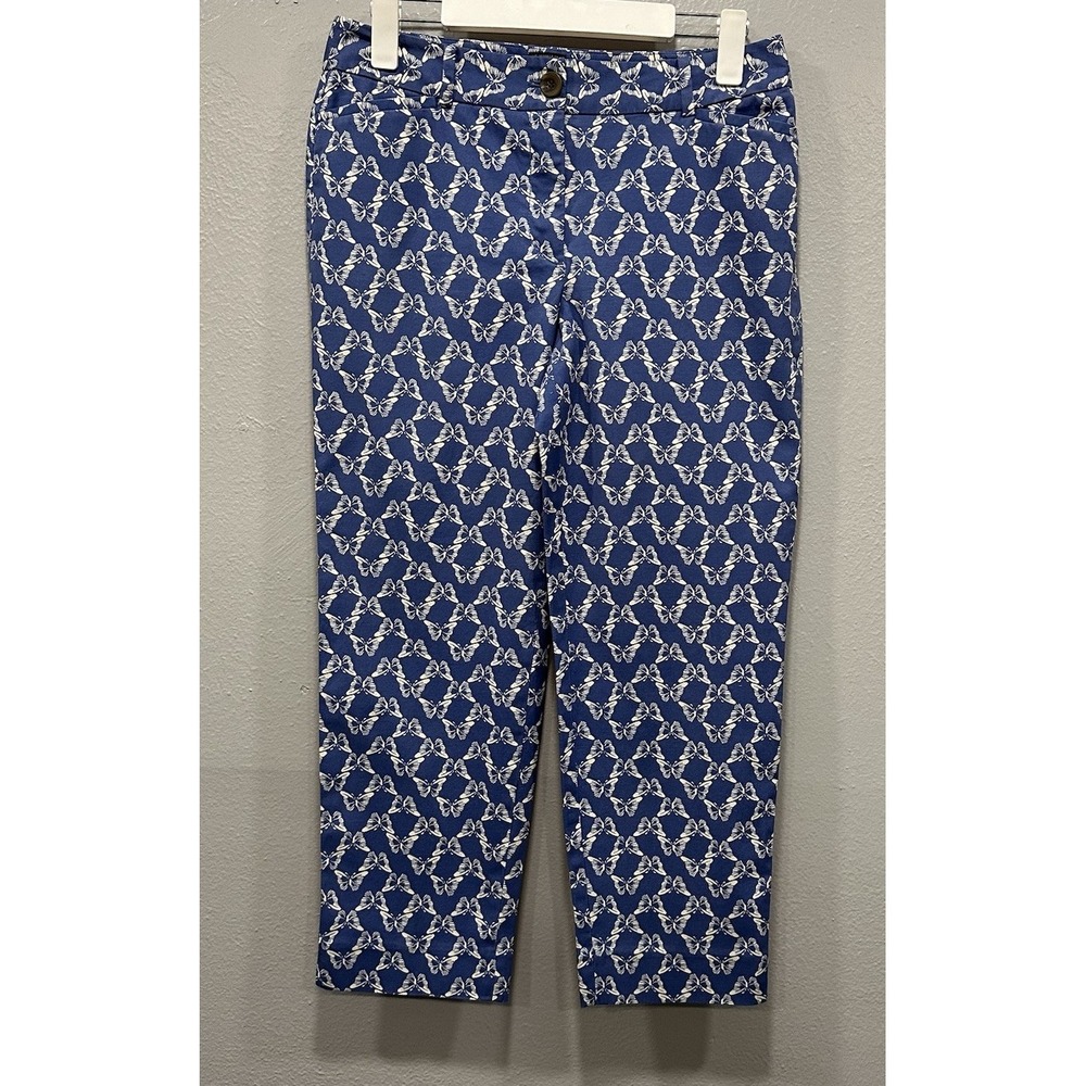 Talbots Crop Pants Women's Sz 4 Blue/White Butterflies The Perfect Crop WPockets